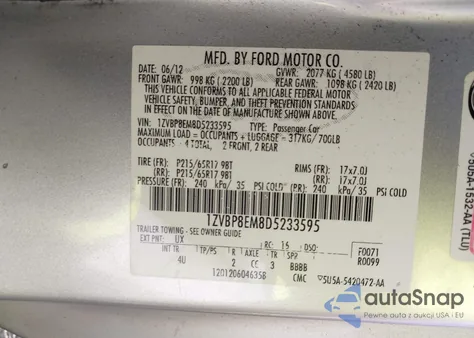 2013 Ford Mustang V6 Premium from USA, damaged, VIN 1ZVBP8EM8D5233595